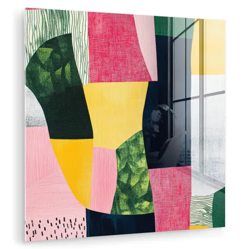 Abstract - Roze - Lappen - Vormen - Geel plexiglas 5mm klein -zzzproduct_nieuw