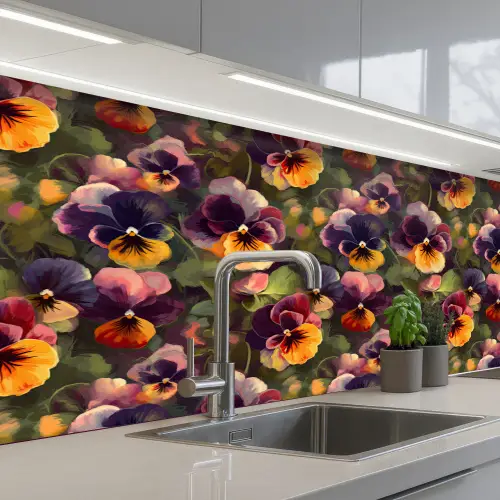 Warm - Patroon - Penseel - Viooltjes keuken achterwand 2 middel 871 -3d_schuin