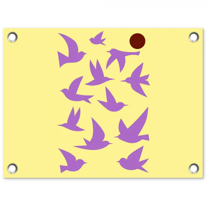 Vogels - Cirkel - Geel - Beweging tuinposter los doek klein -3d