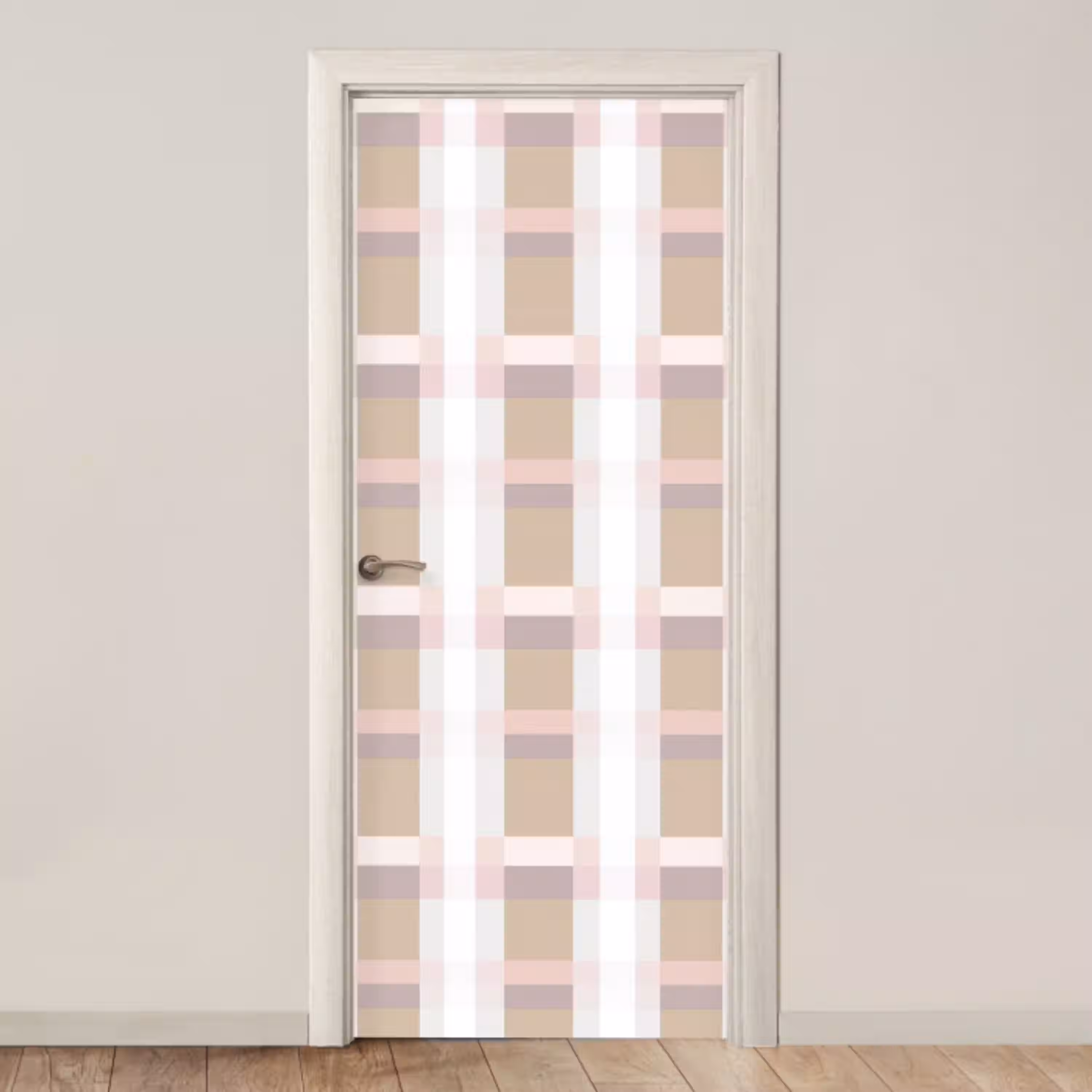 Ruitpatroon - Aardetinten - Minimalistisch deurposter klein 289 -3d_beige