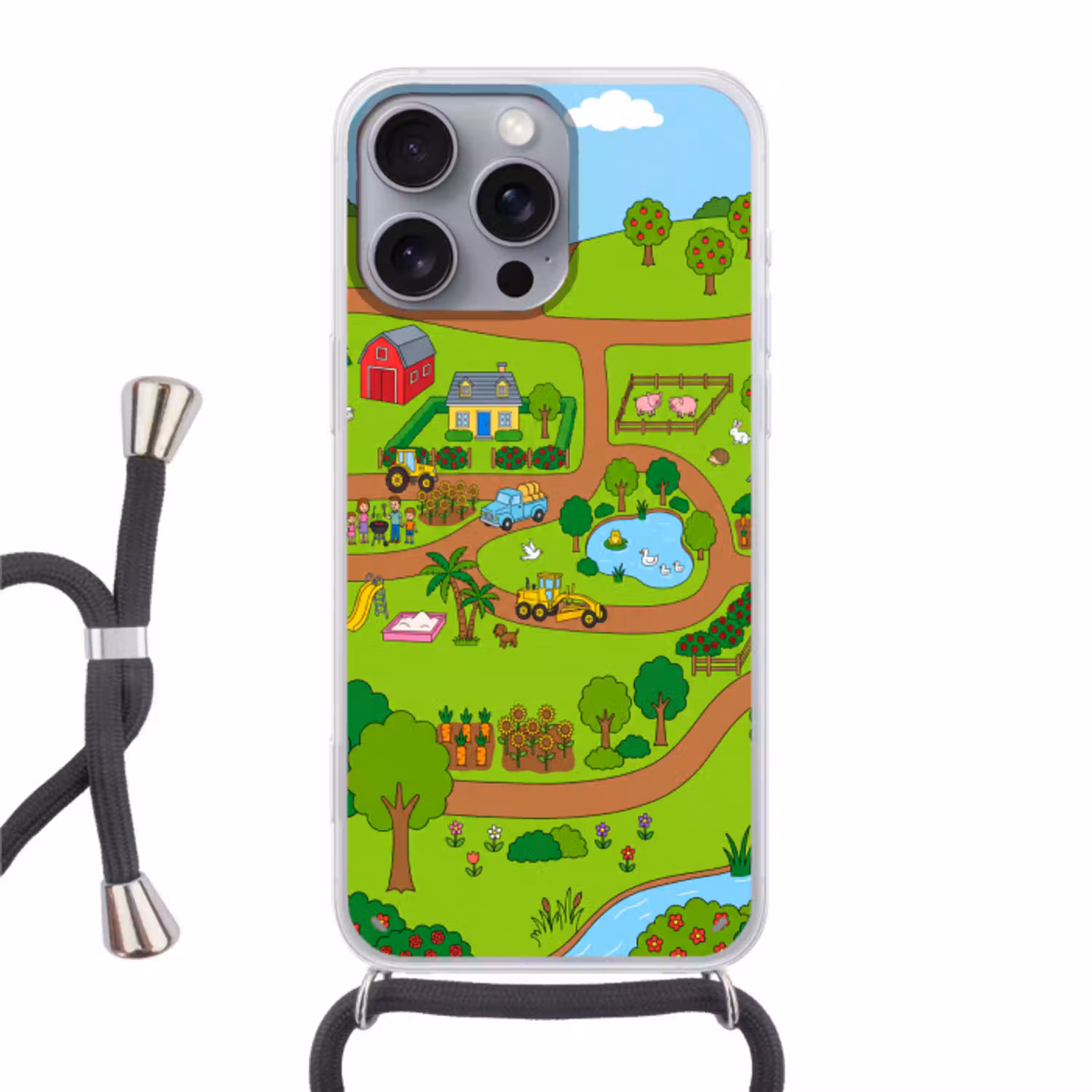 Platteland - Dieren - Cartoon Hoesje iPhone 16 Pro Max met koord klein -3d