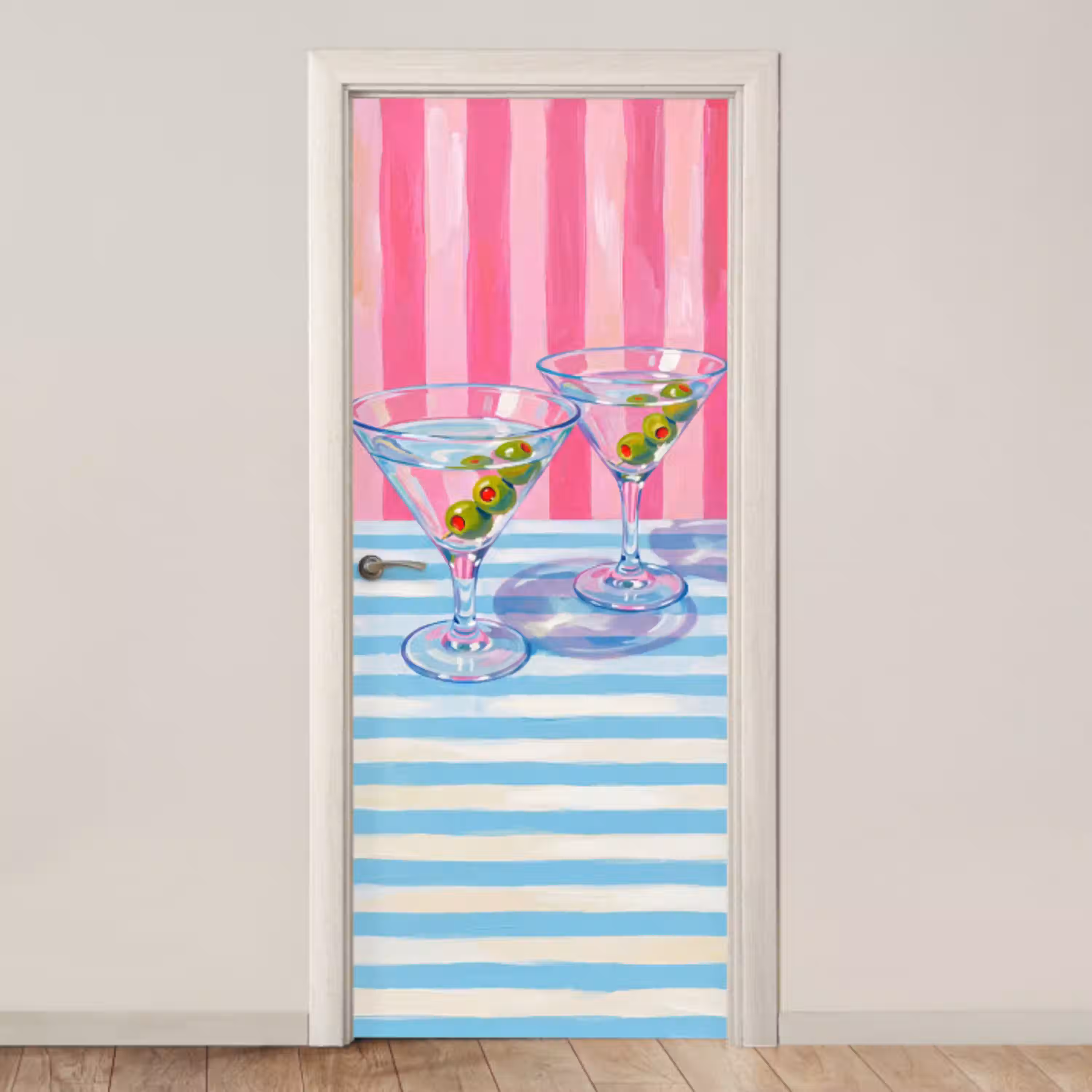 Cocktail - Olijven - Kunst - Modern - Roze deurposter klein -3d_beige