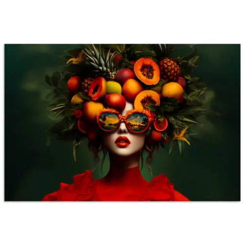 Vrouw - Vruchten - Papaja - Ananas poster papier klein -3d