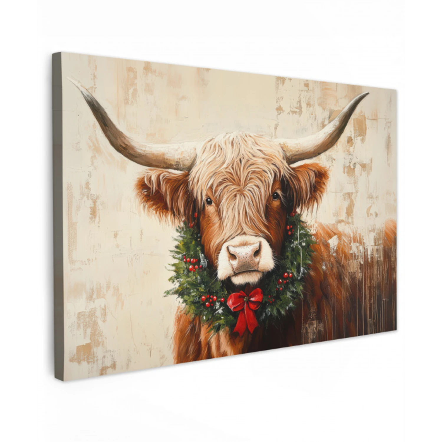 Kerst - Schotse Hooglander - Bruin - Krans canvas 2cm klein -z3d