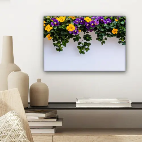 Bloemen - Muur - Geel - Paars canvas 2cm klein -sfeer6