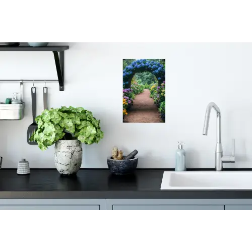 Doorkijk - Bloemen - Hortensia - Pad Muursticker klein -keuken
