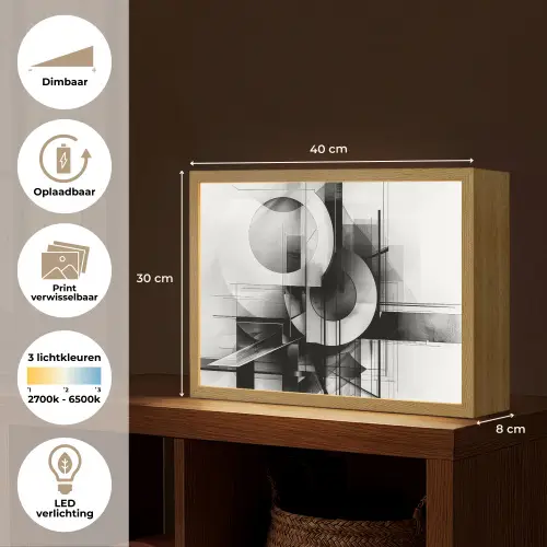 Abstract - Kunst - Modern - Zwart wit Light Box met batterij (Wandlamp) middel -USP_websiteoverzichtNL