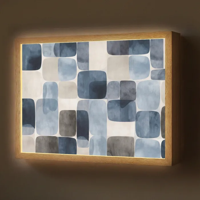 Patroon - Blauw - Vierkanten Light Box met batterij (Wandlamp) middel -z3d_website
