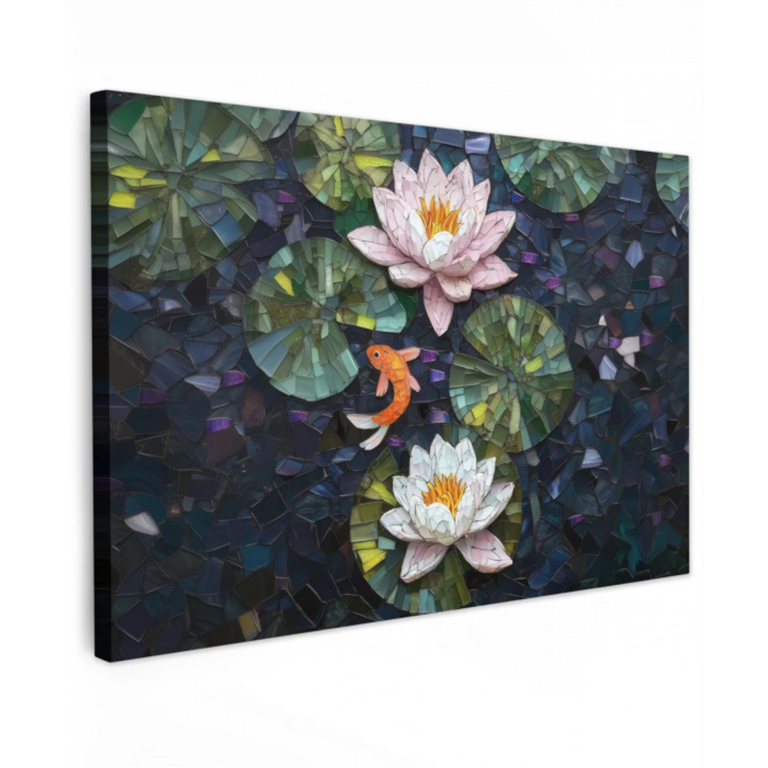 Glasstukjes - Leliebladeren - Vis - Oranje Tuinposter op houten frame 2 cm dik klein -3d