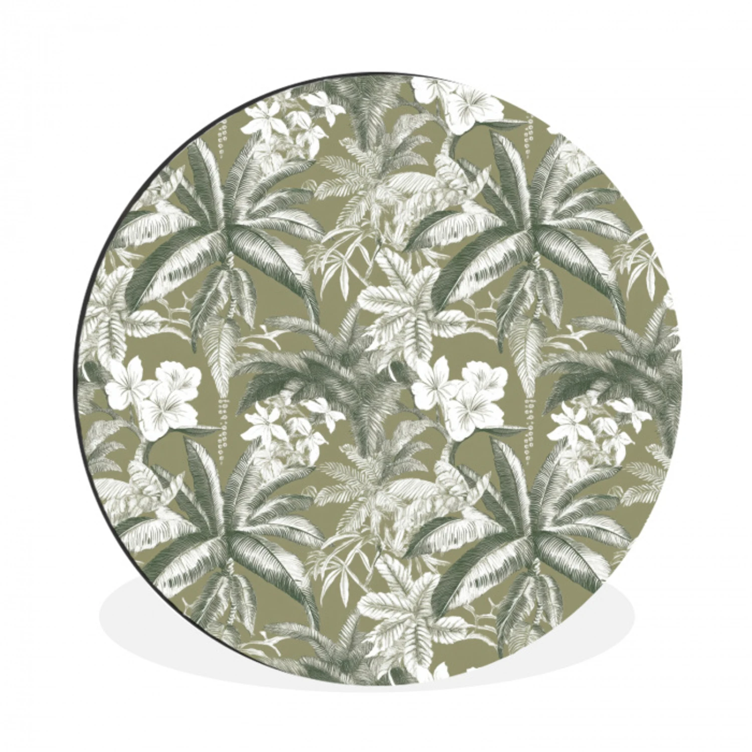 Botanisch - Bloemen - Groen Wandcirkel aluminium klein 190 -3d