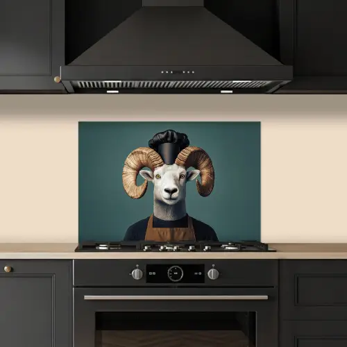 Geit - Hoorns - Kokskleding keuken achterwand spatscherm klein -sfeer1