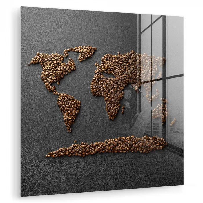 Wereldkaart - Koffie - Grijs plexiglas 5mm klein -zzzproduct_nieuw