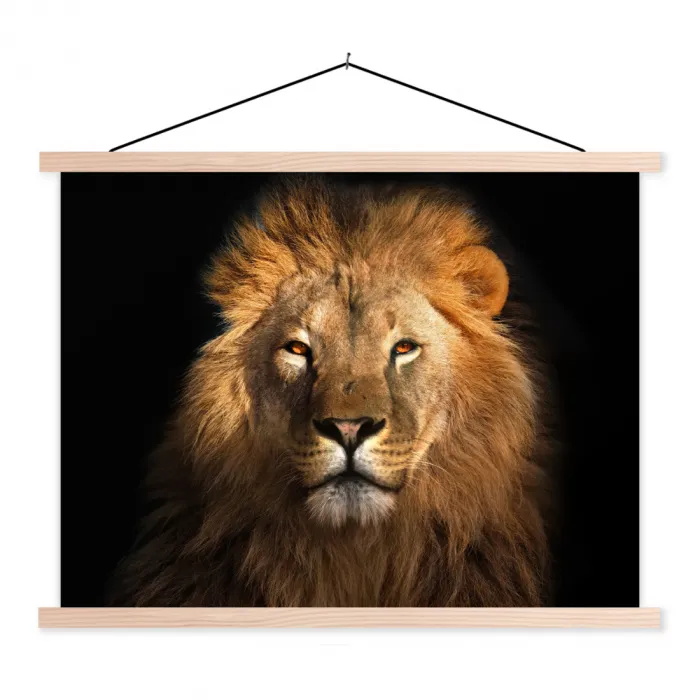 Leeuw - Dieren - Zwart - Licht - Bruin - Portret textielposter latten blank klein -3d