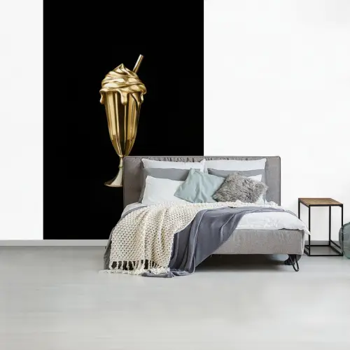 Milkshake - Goud - Drinken - Zwart fotobehang vinyl groot -slaapkamer