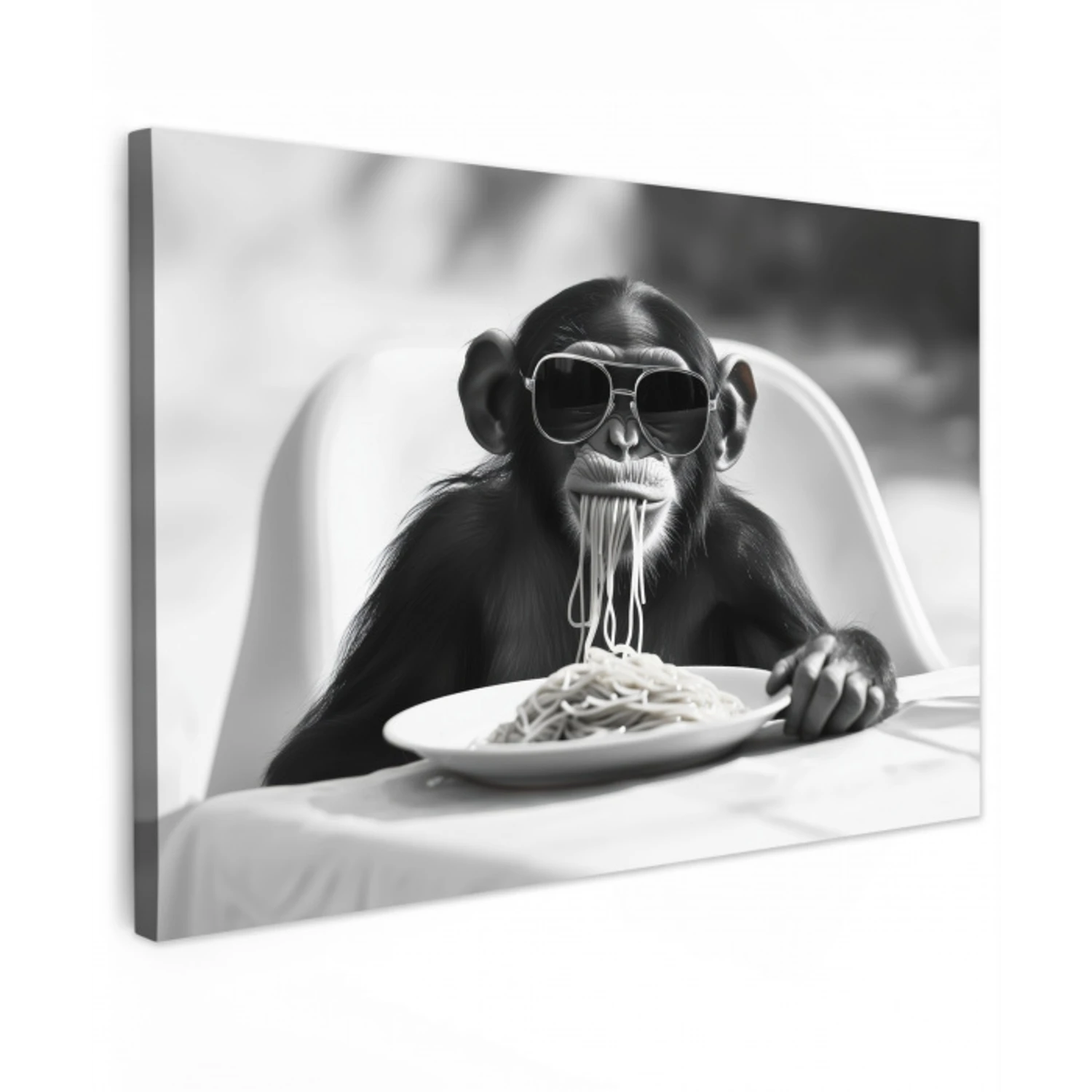 Aap - Spaghetti - Zonnebril - Zwart wit - Cool - Dier canvas 2cm klein -z3d
