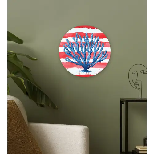 Koraal - Verfstructuur - Rood - Blauw Wandcirkel kunststof plaat 5mm dik klein -sfeer3