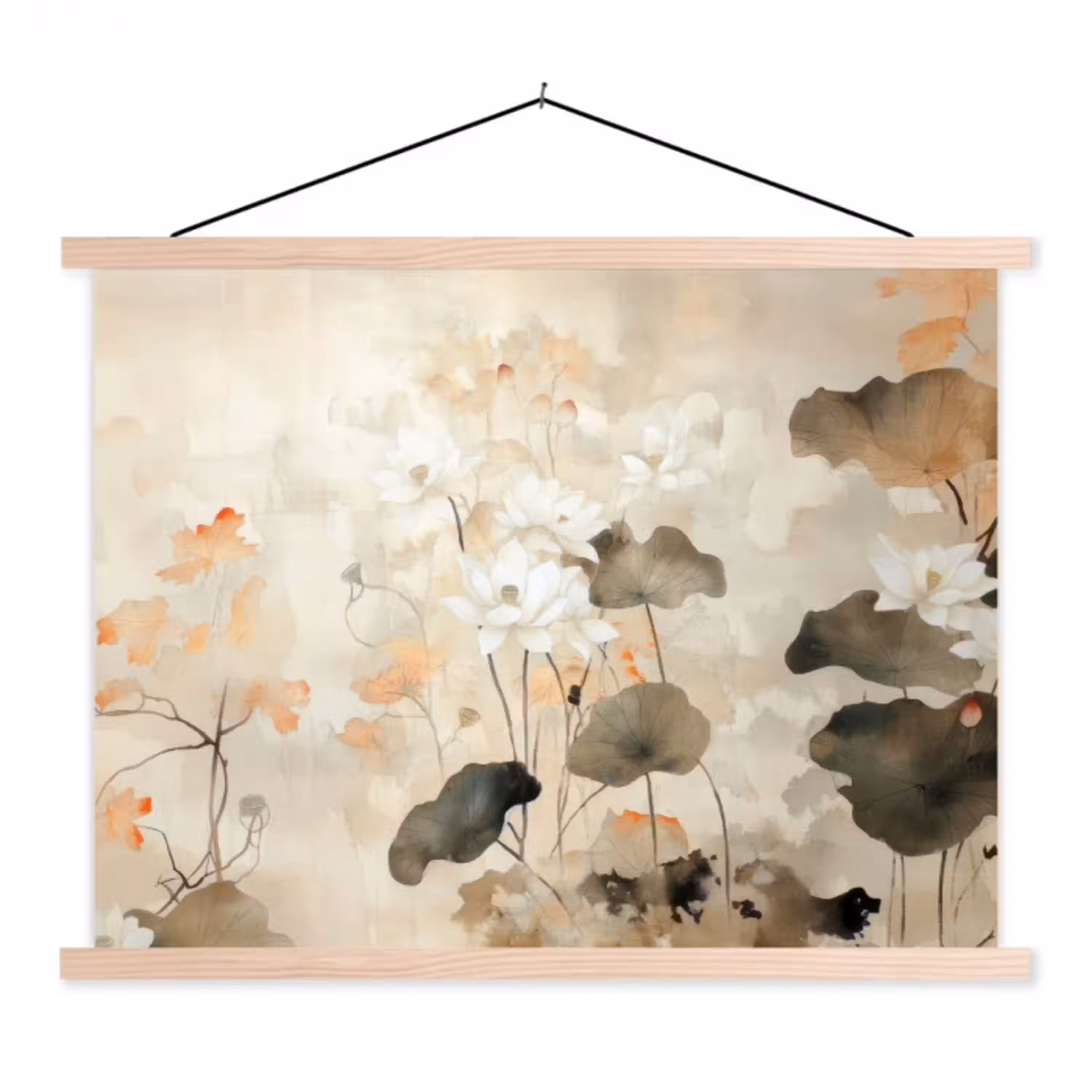 Bloemen - Japandi - Wabi sabi textielposter latten blank klein -3d