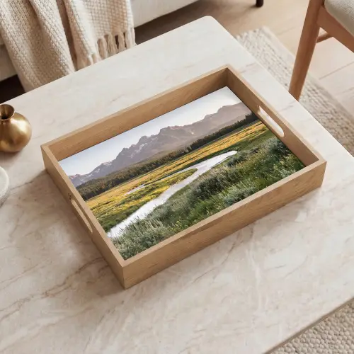 Berglandschap - Rivier - Bos Dienblad Rechthoek middel -sfeer1