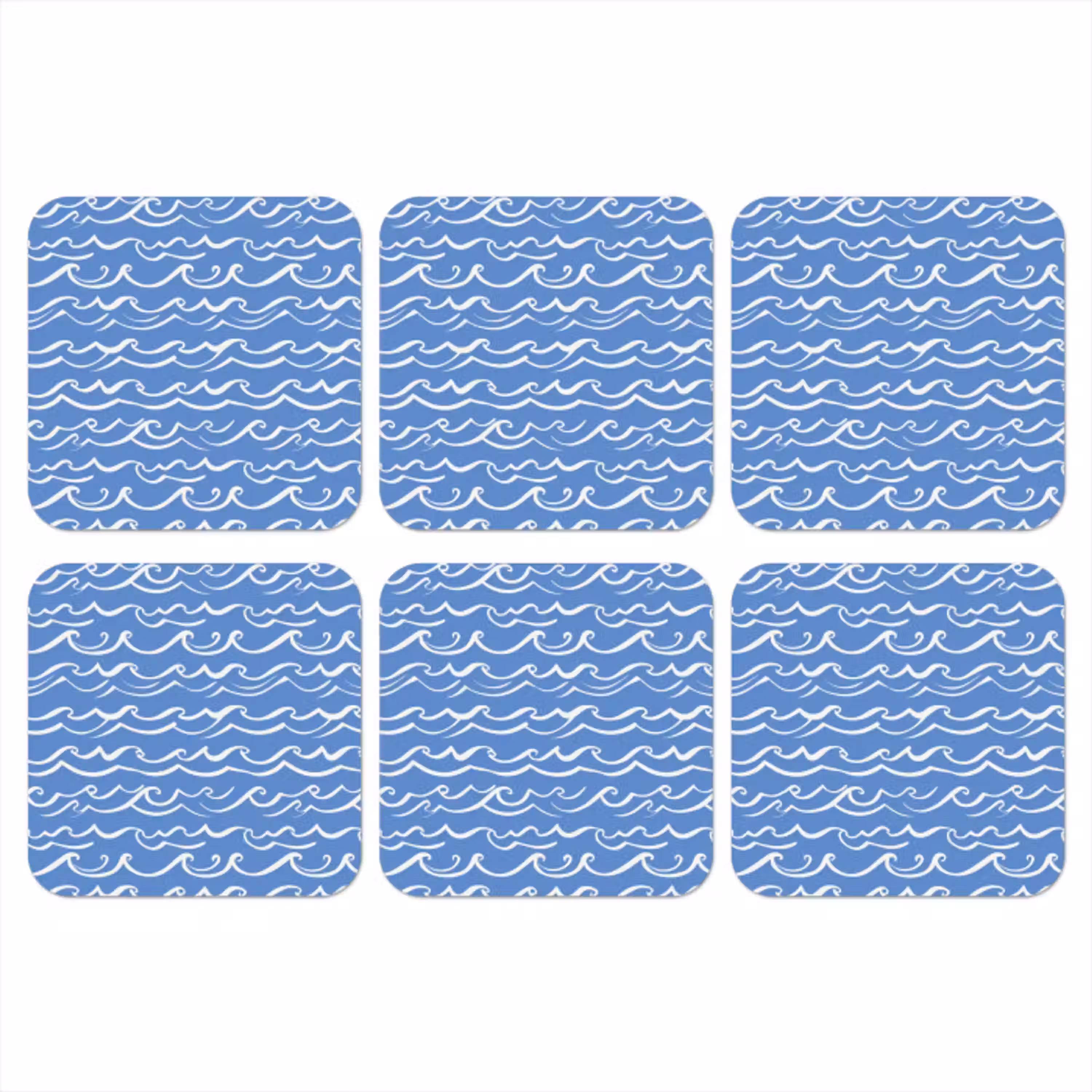Blauw - Wit - Simpel - Getekend - Golven onderzetter kurk middel 366 -3d