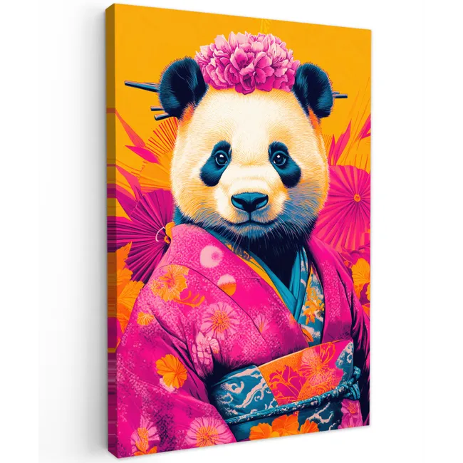 Kimono - Roze - Panda - Bloemenkroon Tuinposter op houten frame 2 cm dik klein -3d