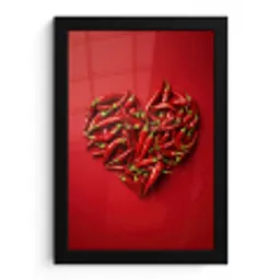 Pepers - Rood - Hart fotolijst zwart zonder passe partout klein -3d