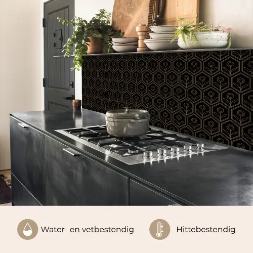 Zeshoek - Zwart - Goud - Bloem keuken achterwand 2 middel 871 -usp_NL