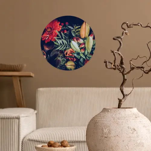Boeket - Stilleven - Bloemen - Planten - Rood Wandcirkel behangsticker klein -sfeer1