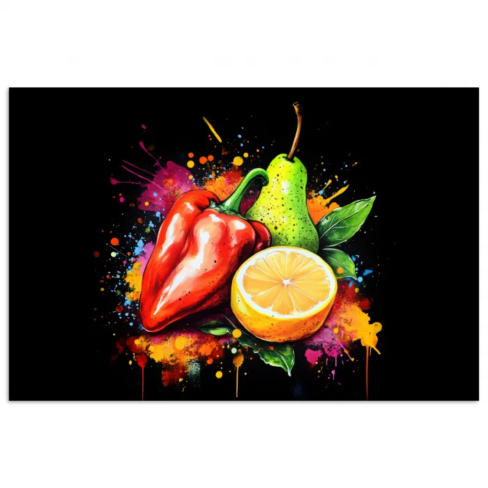 Paprika - Peer - Citroen - Graffiti - Verf - Abstract poster papier klein -3d