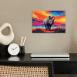 Neushoorn - Zonsondergang - Savanna - Kleurrijk poster papier klein -sfeer1