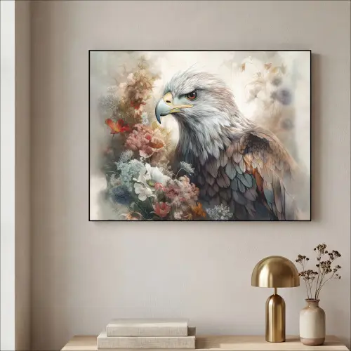 Arend - Adelaar - Vogel - Bloemen - Natuur Textielframe zwart klein -sfeer2