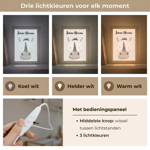 Neushoorn - Wilde dieren - Pastel kleuren Light Box met kabel (Kinderlampje) klein -USP_lichtkleurNL