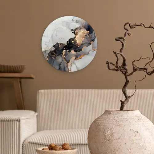 Zwart - Marmer - Luxe - Goud Wandcirkel kunststof plaat 5mm dik klein -sfeer1