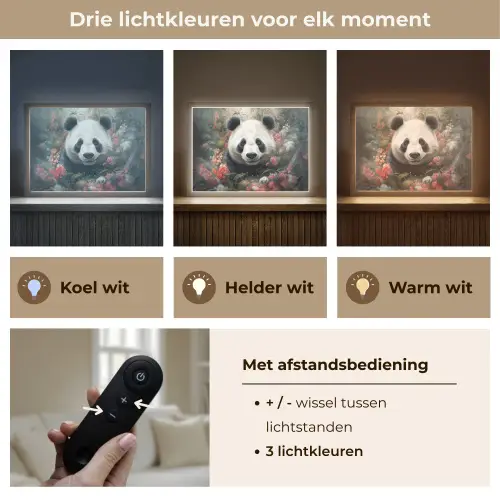Panda - Wilde dieren - Bloemen - Natuur Light Box met batterij (Wandlamp) middel -USP_lichtkleurNL
