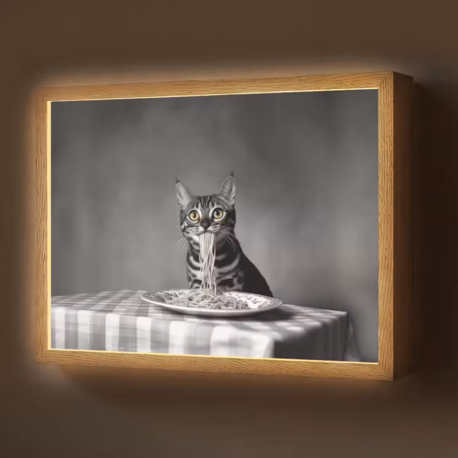Lightbox - Wandlamp - Bengaal - Kat - Tafelkleed - Zwart - Wit - Dier