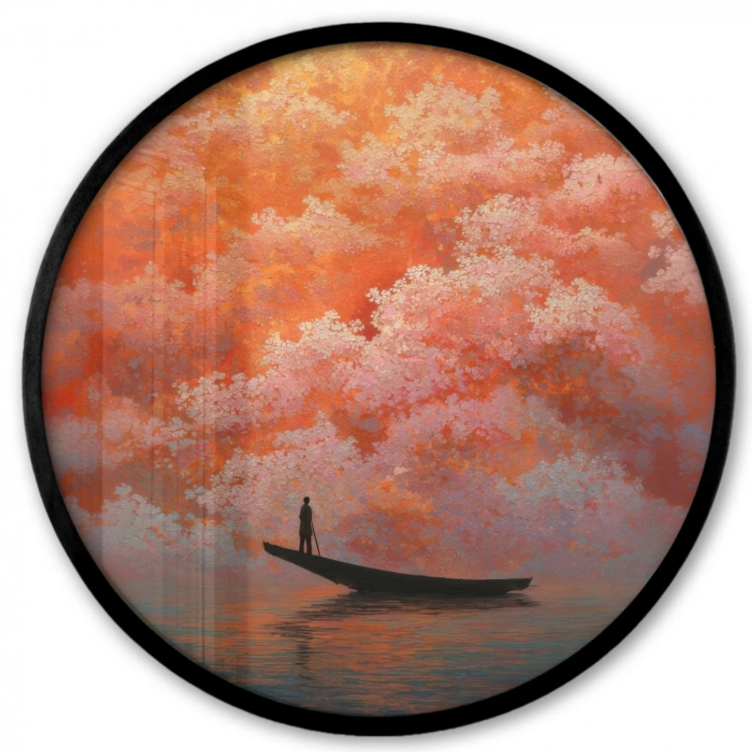 Zee - Boot - Wolken - Oranje Fotolijst rond zonder passe partout klein -3d