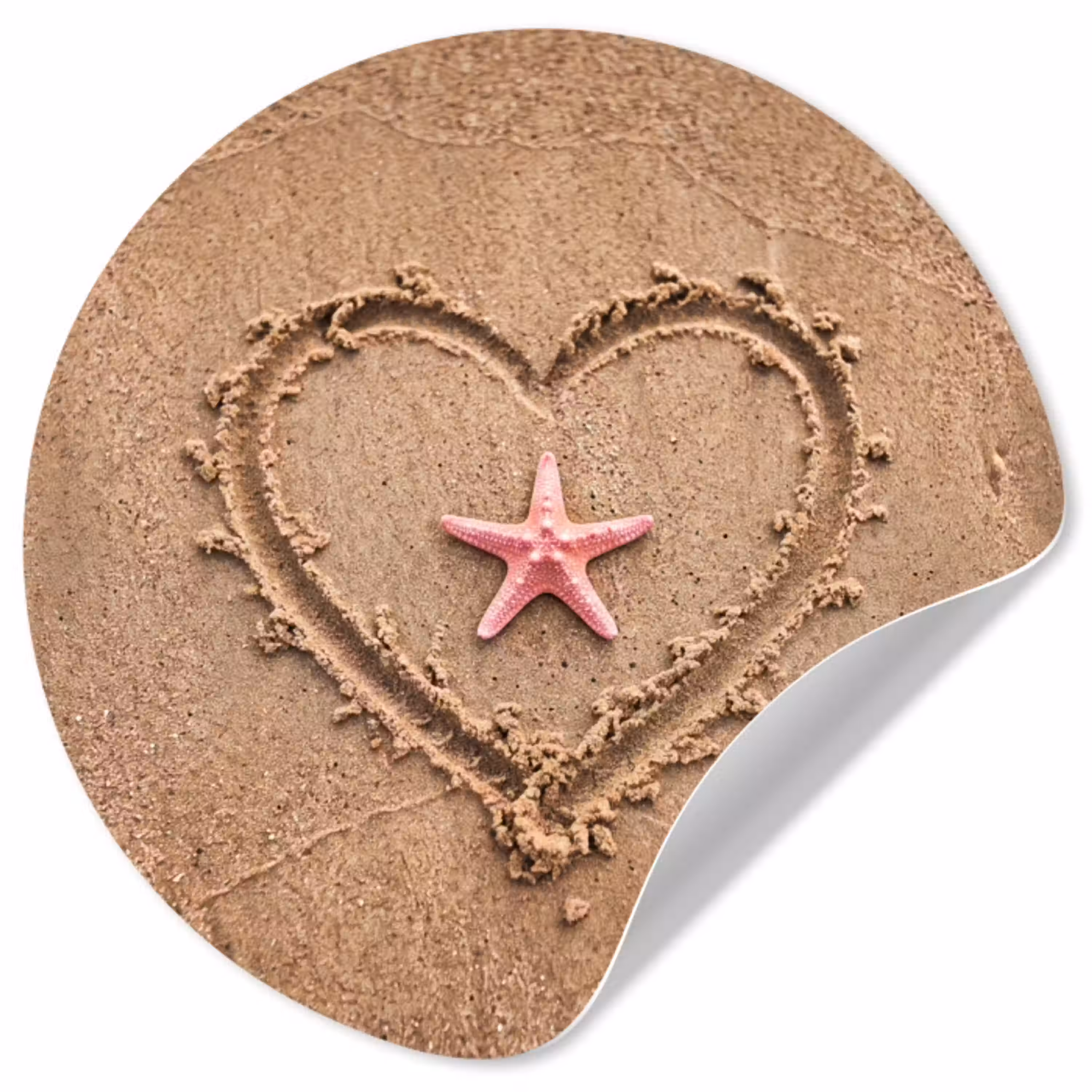 Dieren - Hart - Strand - Zand - Roze Wandcirkel behangsticker klein -3d