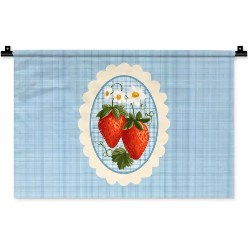 Aardbeien - Lijst - Rood - Geruit Wandkleed katoen klein -zz3d