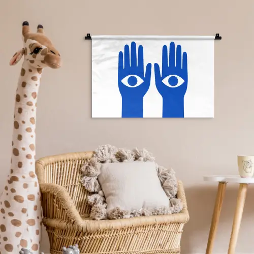 Handen - Twee - Ogen - Blauw Wandkleed katoen klein -wsfeer5_kind