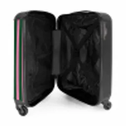 Verticale strepen - Groen - Roze NBS - Handbagage koffer - Volwassenen Unisex middel -binnenkant
