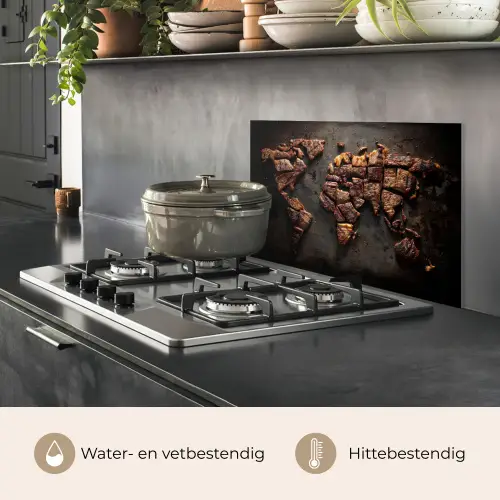 Wereldkaart - Gegrild vlees keuken achterwand spatscherm klein -usp_NL