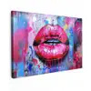 Graffiti - Lippen - Felroze - Geschilderd Tuinposter op houten frame 2 cm dik klein -3d