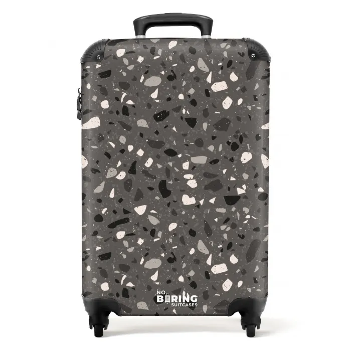 Terrazzo patroon veelkleurig donkergrijs NBS - Handbagage koffer - Kinderen Unisex middel -productfoto_recht