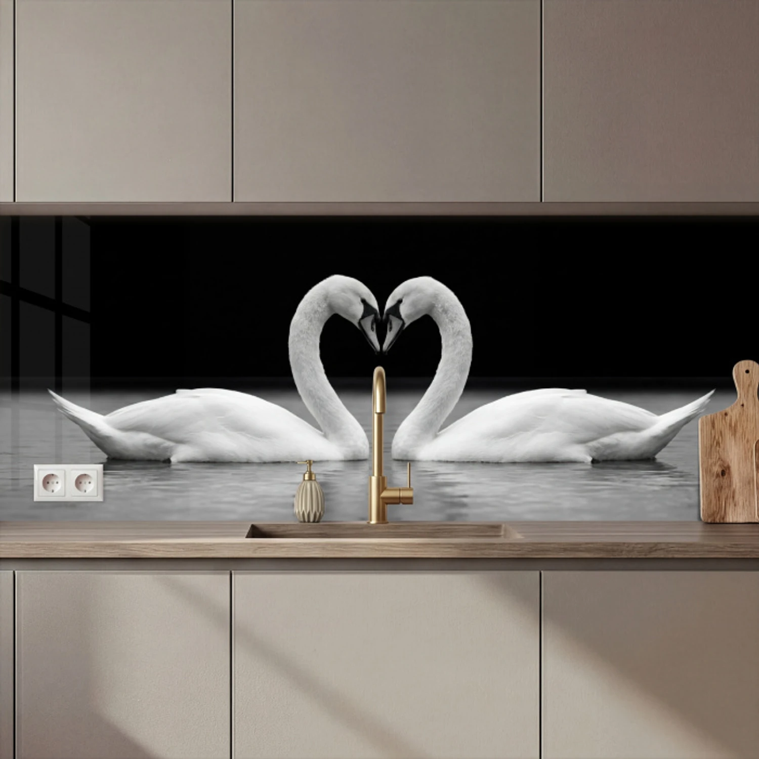 Zwanen - Hart - Zwart - Wit keuken achterwand 2 middel zz_3dshopping