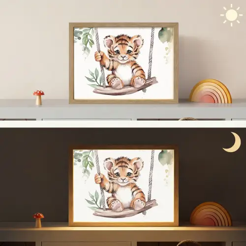 Tijger - Dier - Kinderen - Jungle Light Box met batterij (Wandlamp kind) middel -sfeer3_kind