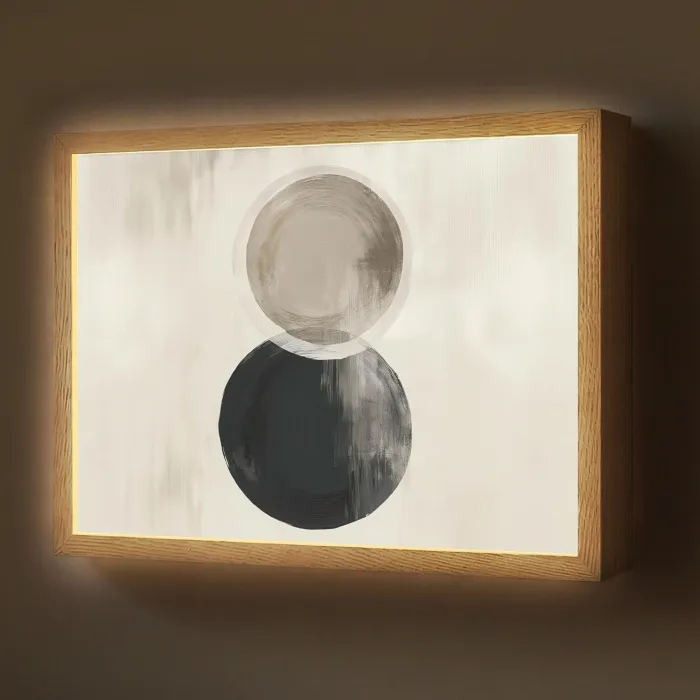 Cirkels - Vorm - Beige - Abstract Light Box met batterij (Wandlamp) middel -z3d_website