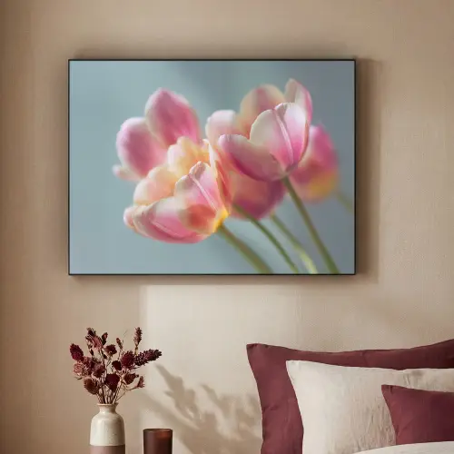 Tulpen - Roze - Stelen Textielframe zwart klein -sfeer1