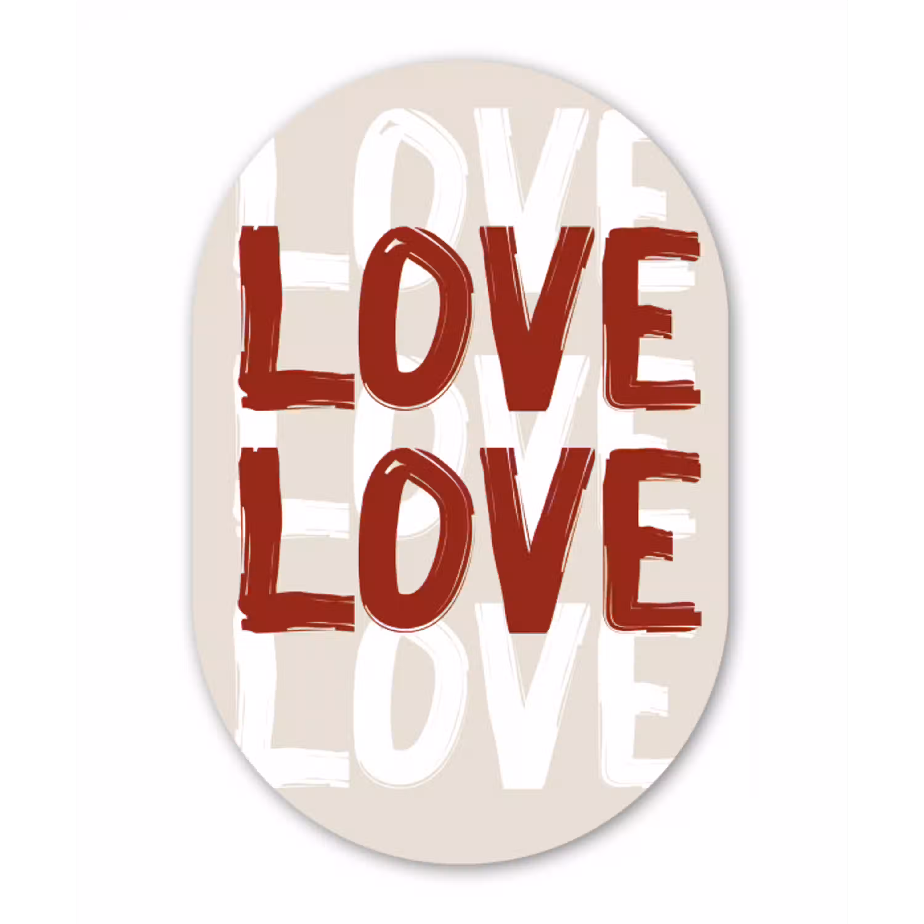 Love - Rood - Tekst Wandcirkel Ovaal Aluminium middel -3d