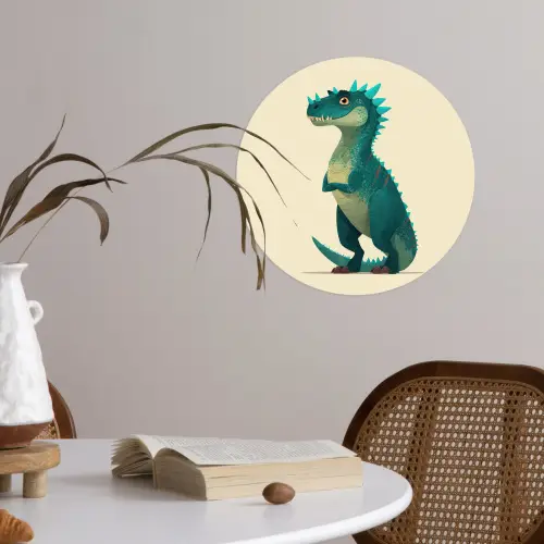 Dinosaurus - Turquoise - Stekels Wandcirkel behangsticker klein -sfeer3