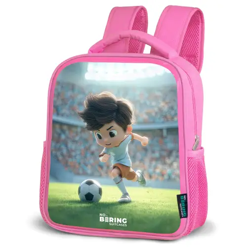 Jongen - Voetbal - Stadion - Zonlicht Kinderrugzak - Roze middel -schuin