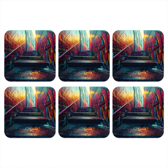 Architectuur - Neon - Trap - Graffiti onderzetter kurk middel -3d